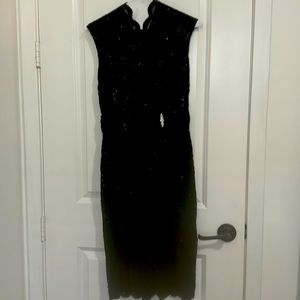 Short black sequins lace dress